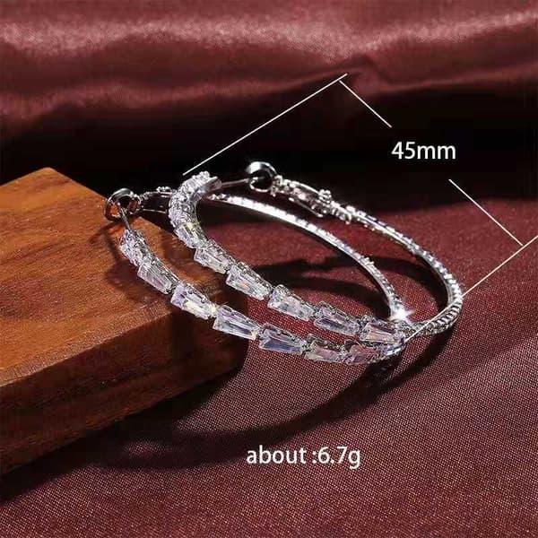 Silver Post Cubic Zirconia Hoop Earrings 45mm