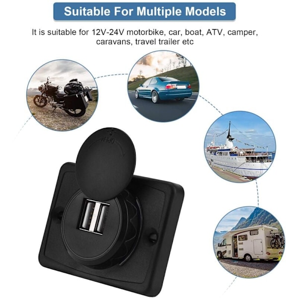 12V Bil USB Stik Planmontering, Bil USB Oplader, Dobbelt USB Oplader Stik Adapter 2 Porte, USB 3.1A 12V LED Vandtæt Opladningspanel til RV Båd Marine
