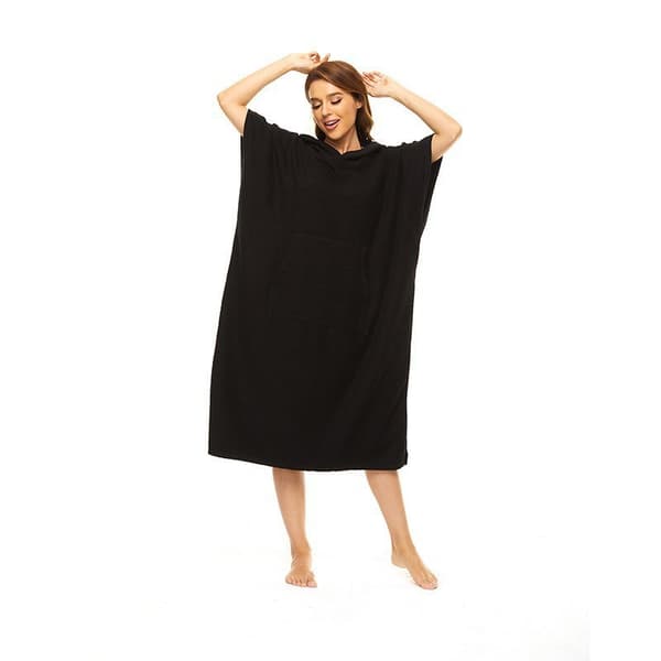 Harmaa unisex-surffponcho - Puuvillainen rantapyyhe taskulla ja h