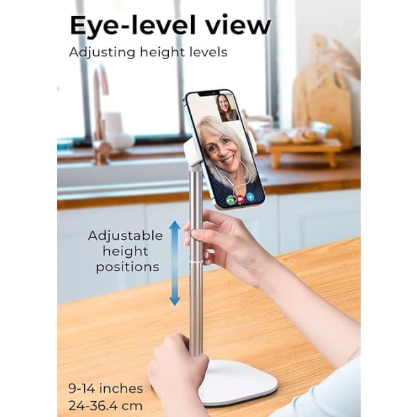 Højdejusterbar mobiltelefonholder til skrivebord til videoopkald i øjenhøjde, til at se videoer.