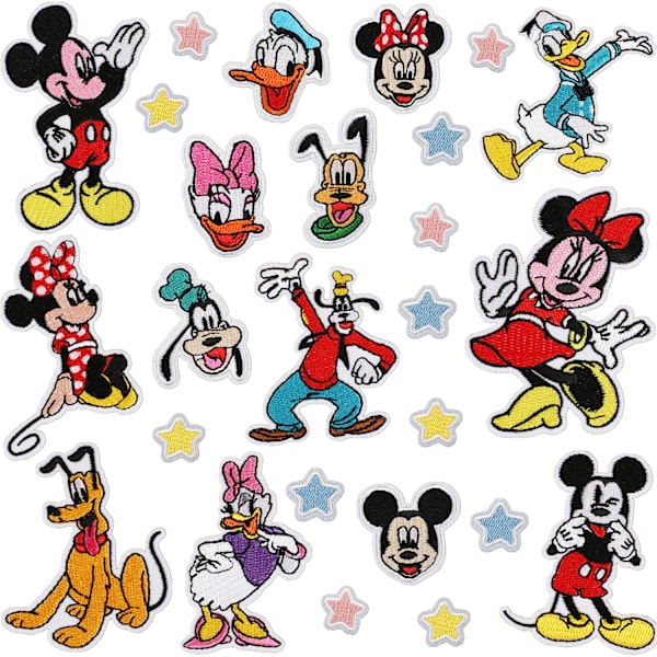 26 stk. Mickey Mouse broderede sy-på patches til tøj, jakke
