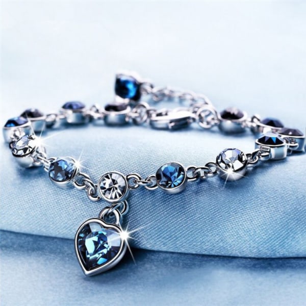 Ocean Heart Blue Crystal Bracelet for Women Blue Zircon Love Char