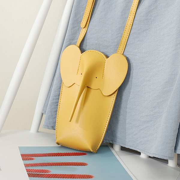 Handväska Mini Telefonväska för Kvinnor 2022 PU Läder Söt Handväska Elefantmönster Snedväska Axelväska Crossbody Väska, 1 st-gul