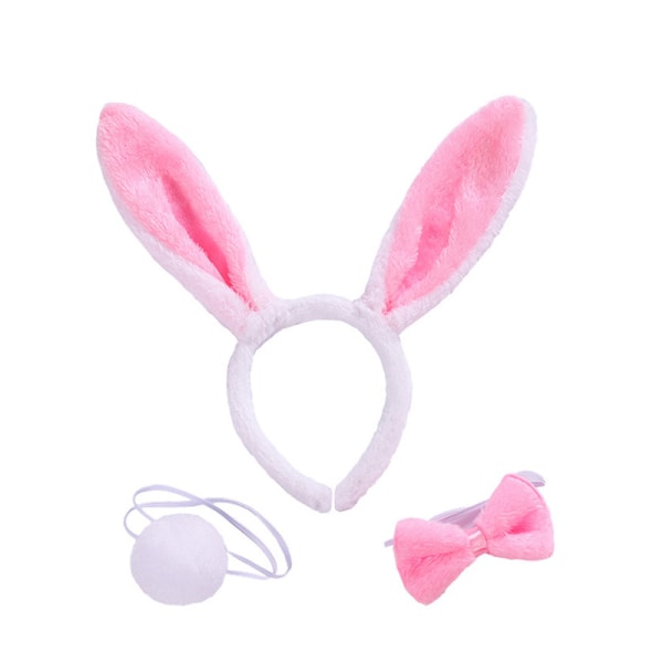 Bunny Rabbit kostumesæt - hvide og lyserøde ører, sløjfe og hale