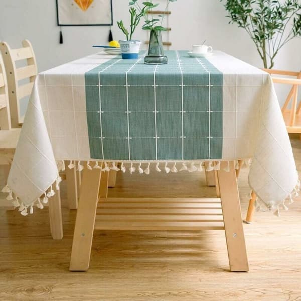 (140*300cm, Grønn) Solid Bomullslin Høyrekantet Dug Plaid Embr