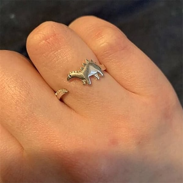 4 stk. Dinosaur Rings Søte Tyrannosaurus Triceratops Justerbar Rin