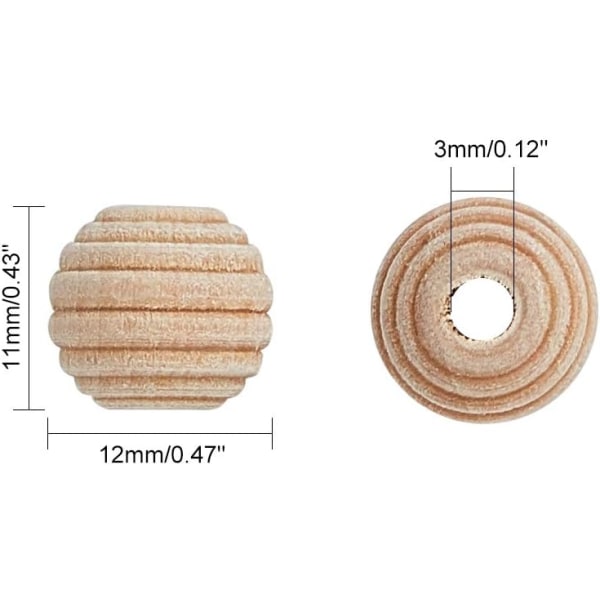 200 STK bikubeperler ufargede runde honeycomb-perler av tre, ufinis