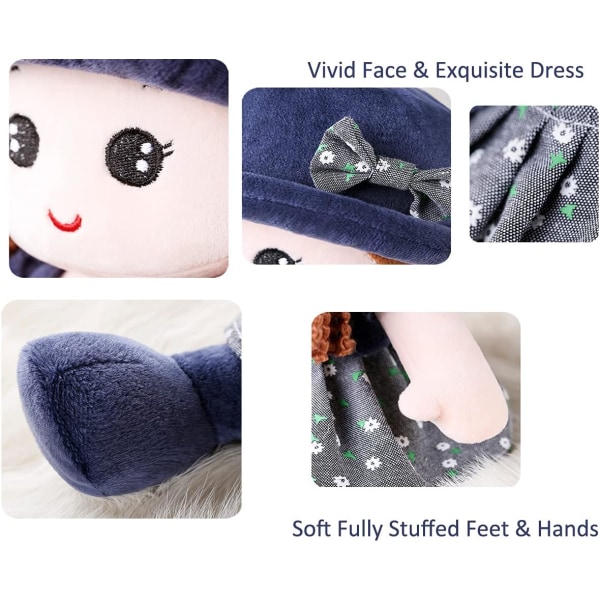 1PC Sininen Rag Doll Tyttö Söpö Pehmolelu Pehmeä Vauva Prinsessa Nukke Det