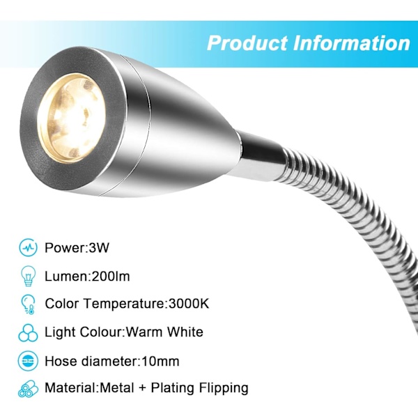 Læselampe, 2 LED-sengelamper, vægmonterede aluminiumlamper