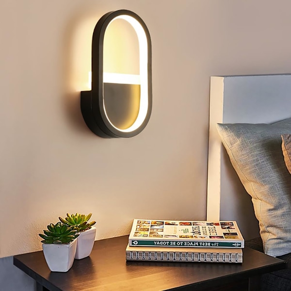 LED Væglampe, 15W Moderne Indendørs Væglampe, Kreativ Metal Væglampe, Soveværelse, Stue (Sort)