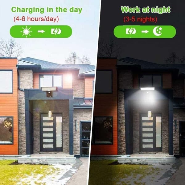 Utendørs Solcellelampe, Bevegelsessensor, Vanntett Sikkerhetslys, 2600mAh, USB-lading