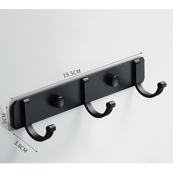 Väggmonterad Klädhängare med Handdukskrokar 19,5 * 3 * 3,8 cm Modern Svart Hängare för Kläder Entré Badrum Sovrum (3 Krokar, Svart)