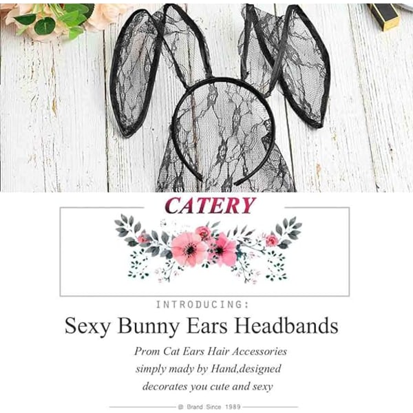 Sexiga Spets Bunny Ears Veil Pannband Black Cat Ears Pannband Dam'