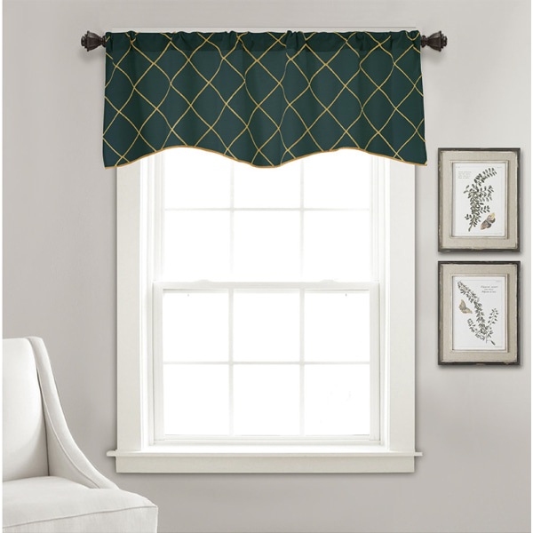 Olive Green Window Valance,  Geometric Pattern Square Shape Diago