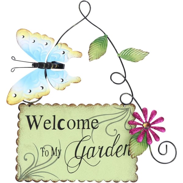Butterfly Metal Welcome Courtyard Logo Välkommen till My Garden Front