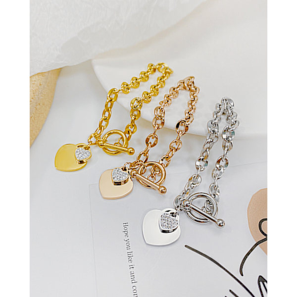 Damklocka med armband i guldton med kristalldetaljer, 3