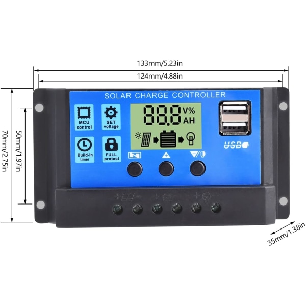 30A 12V/24V PWM Solcellepanel Regulator Intelligent Batteri Sol C