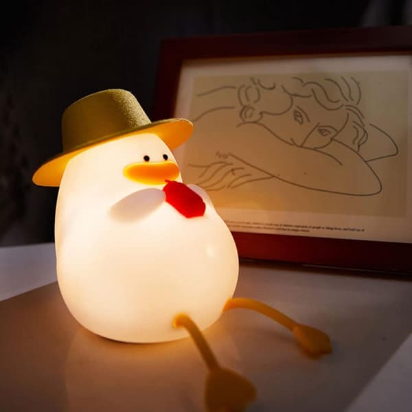 Ande (med Gul Hat) LED Natlampe til Børn, Sød Ande Lampe Blød S