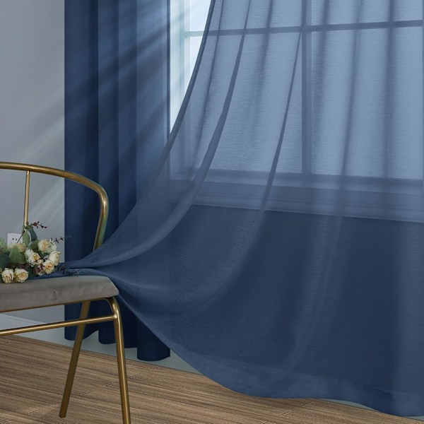 Skira tyllgardiner med öljetter, 2 paneler (134cm x 240cm, Marinblå)