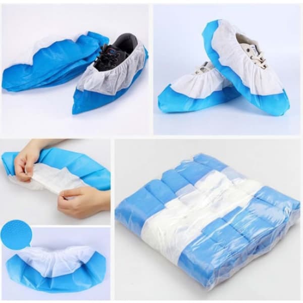 100 stk. engangs-skocovers i non-woven - blå/hvid