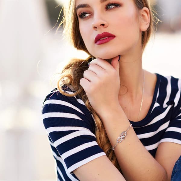 Dame Armbånd 925 Sterling Sølv Infinity Hjerte Hvidguld Pla