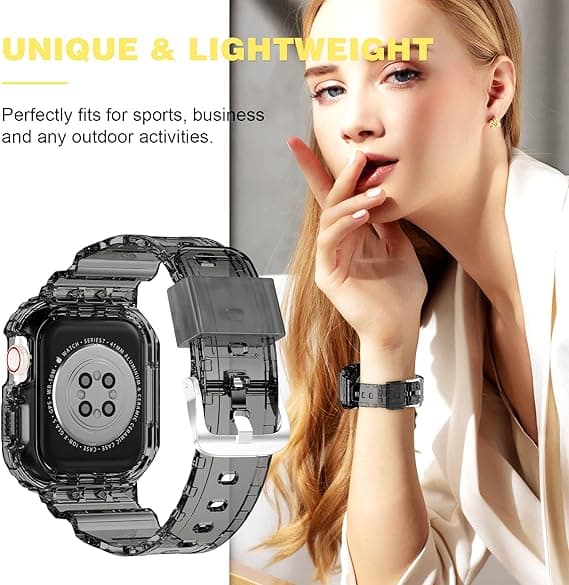 TPU-rem til Apple Watch 45mm, sort, gennemsigtig, justerbar