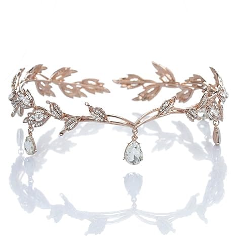 Rhinestone Leaf Bröllop Tiara Brud Tiara, Rose Gold Crown Headb