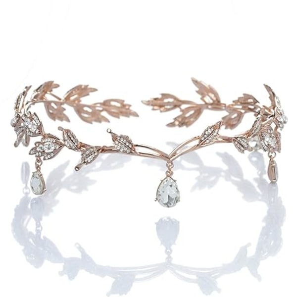Rhinestone Leaf Wedding Tiara Brude Tiara, Rose Gold Crown Headb