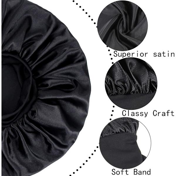 Bred elastisk satin nattmössa för kvinnor, långt hår, lockigt