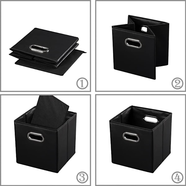 Foldbare Kasseformede Opbevaringskasser, 6-pak, 27 x 27 x 28 cm, Sort