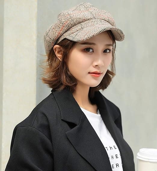 1 stk Khaki Beret Hat Retro Rutete Høst Vinter for Kvinner