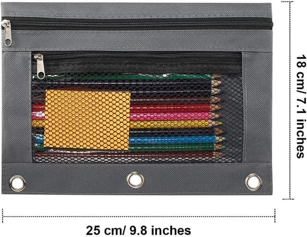 Blyantpose med 3 ringer, glidelås blyantpose etui permbinder kosmetisk B