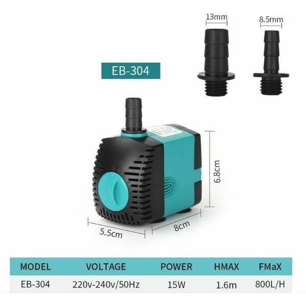 800L/H, 15W dränkbar pump med 2 munstycken