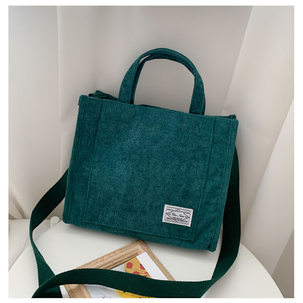 Kordflersammet Casual Dam Tote Väska Retro Art Canvas Crossbody Väskor för Kvinnor 2022 Bomull Dragkedja Handväskor Lyx Designer, 1st-grön