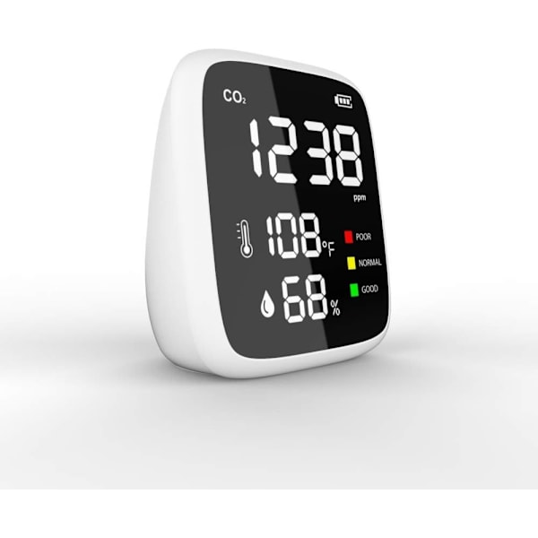 Mini CO2-detektor (hvid og sort) Bærbar CO2-måler 400-5000 ppm