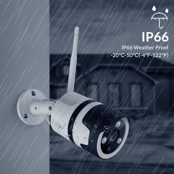 1080P FHD WiFi IP udendørs overvågningskamera, IP66 støvtæt, IP-kamera med nattesyn (hvid)