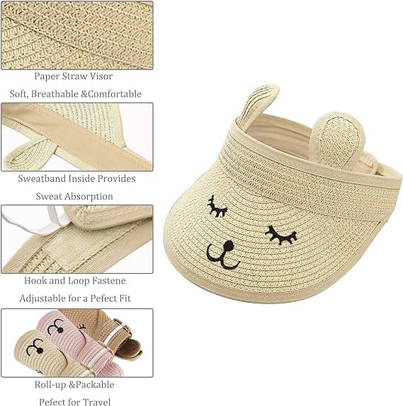 Baby Roll-up Straw Visor Hat Solhatt, Barn Småbarn Bred Brätte Söt