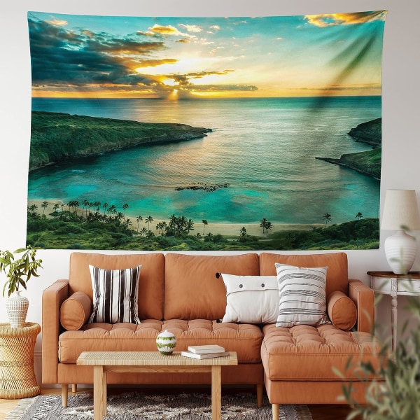 Hawaiian Tapestry, Sunrise Over Bay Oahu Hawaii Sunbeams Through