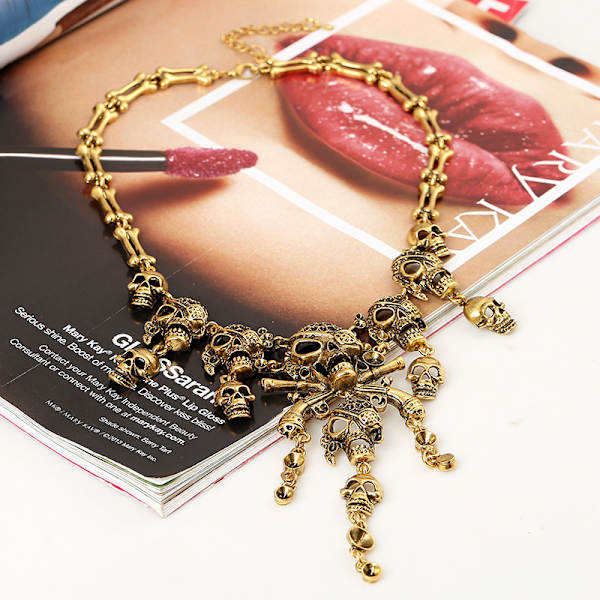 Vintage Skalle Tassel Legering Halsband Halloween Hänge Halsband