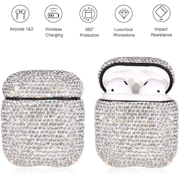 Glittrande diamantfodral för AirPods med nyckelring stöttåligt skydd