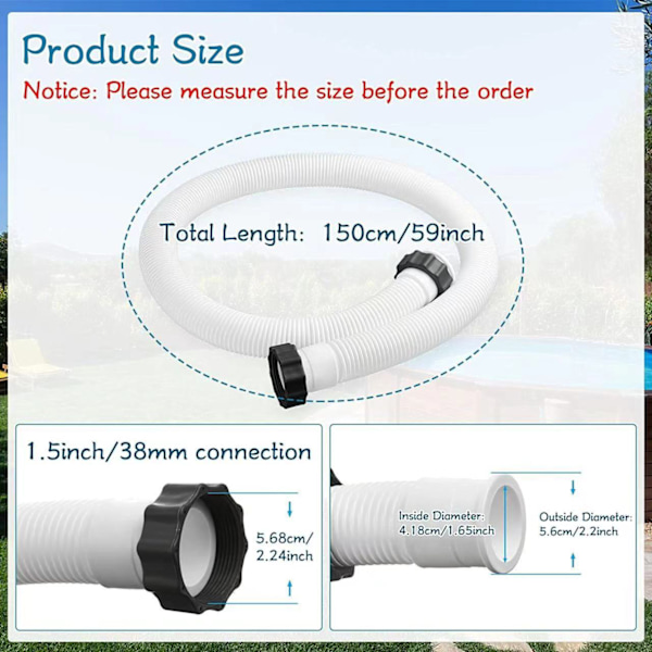 38 mm Diameter Slange, Erstatningsslange Poolslange, Filterpumpe Slangetilslutninger
