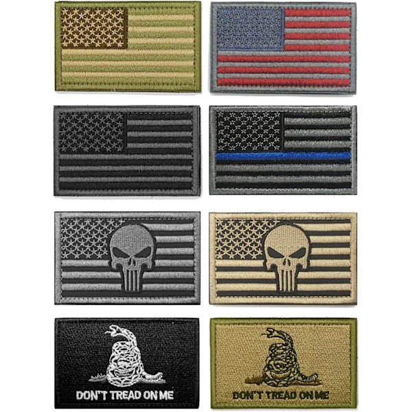 Amerikansk flag patch, 8-pak, taktisk morale militær patch