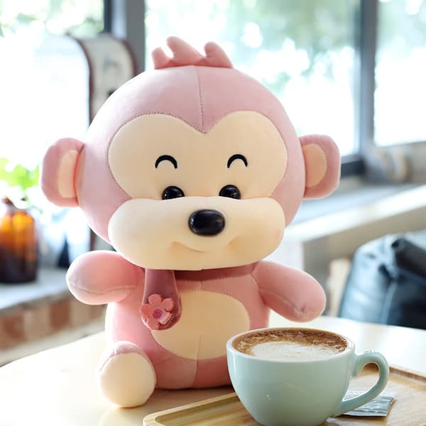 Pink Scarf Monkey 38cm Monkey Plys Legetøj - Stor Blød Plys