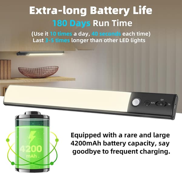 Rörelsesensor skåpsbelysning - 4200 mAh batteridriven laddning