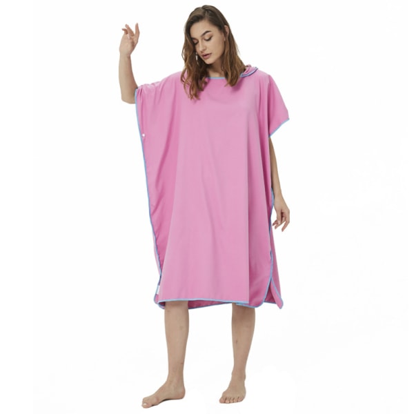 Pink farvet ponchohåndklæde, blød surfbadekåbe med hætte, hurtigtørrende