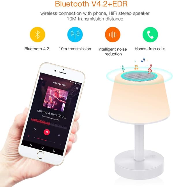 LED-sengelampe, bærbar Bluetooth-højttaler, touch-natlampe med