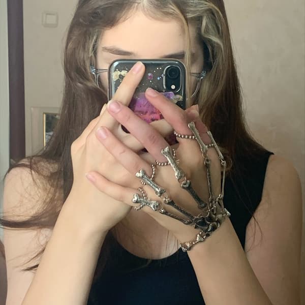 Tilbehør Hem Gothic Skull Tool Full Hand Skull Armbånd Ring,