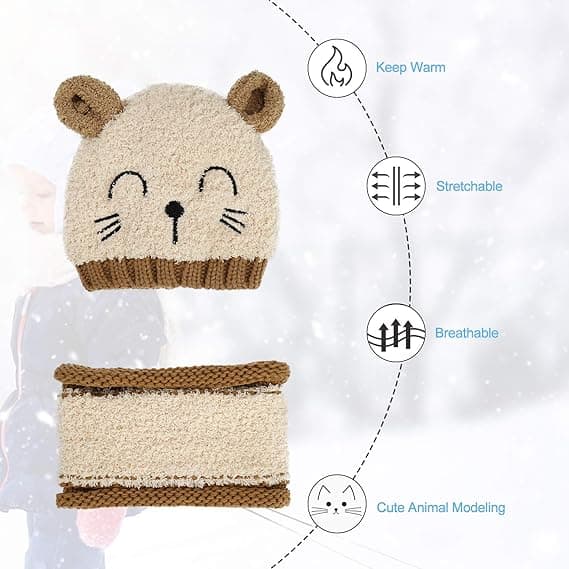 Red Hat Barnmössa Vinter Baby Stickad Mössa och Halsduk Set Todd