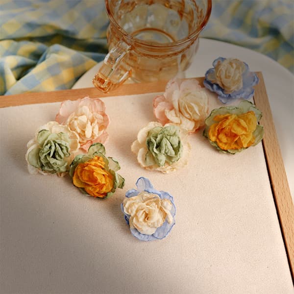 4 stk Unike Bohmske Lette Store Stoffblomster Dangle Øredobber