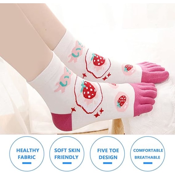 5 Pairs Fruit Finger Socks Women Cotton Separated Toe Sports Sock